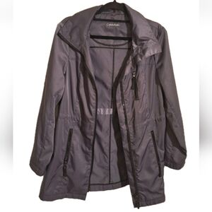 Calvin Klein Gray Silver Hooded Windbreaker Jacket Full Zip Mens Size M NWOT
